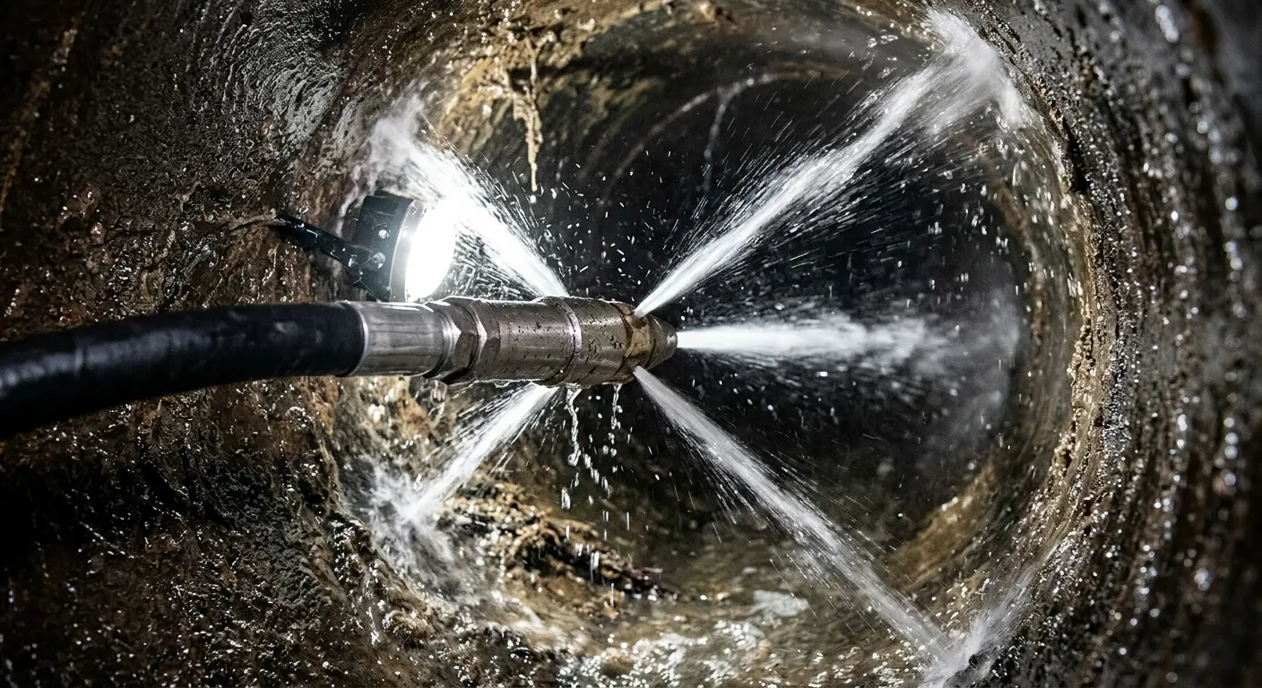 High-pressure hydro jetting nozzle cleaning sewer pipe for Storm Drain Cleaning in Omaha